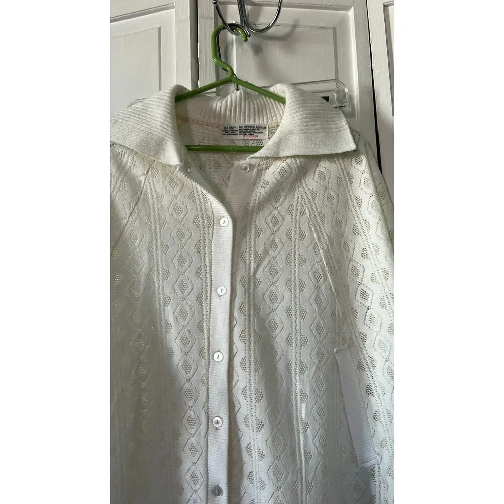 Vintage 70s White Knit Cape with Fringe - OS